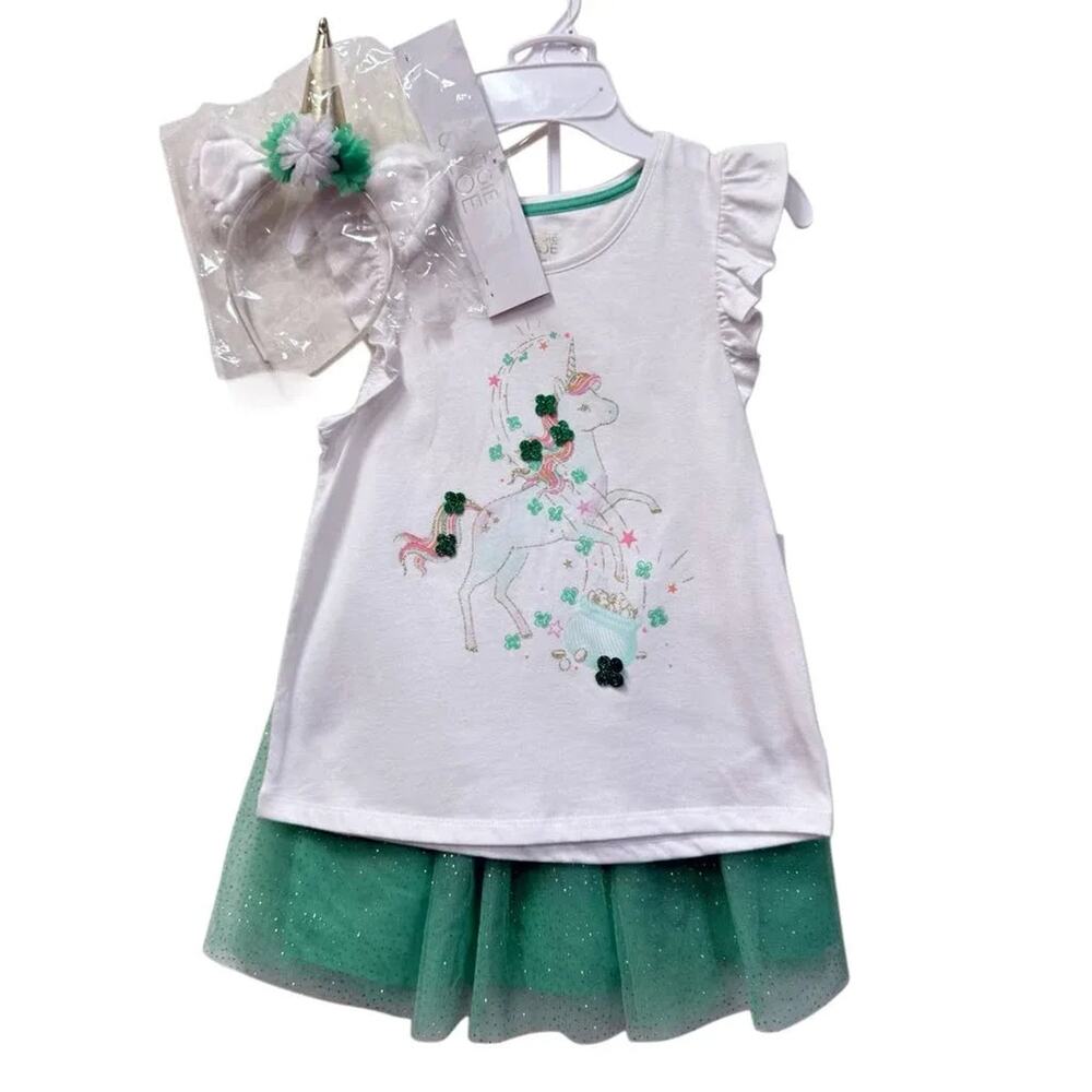 Maggie & Zoe Unicorn Graphic Top Tutu Skirt Set with Headband